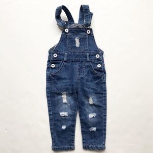 Blue distressed denim overalls EUC 2T